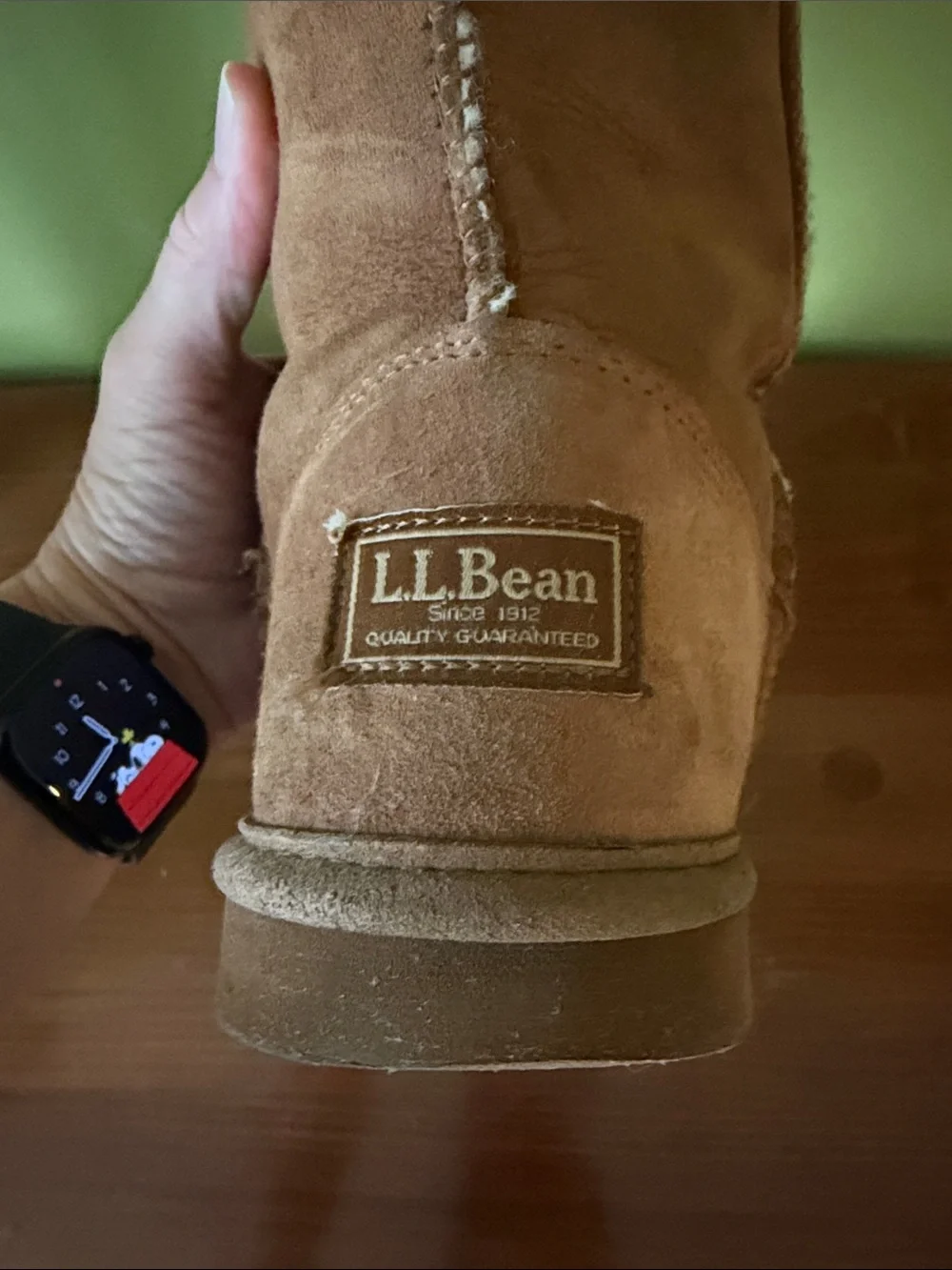L.L. Bean Tall Shearling-Lined Suede Boots in Chestnut Brown